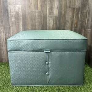 Retro MCM Storage Ottoman Foot Stool Light Blue Vinyl
